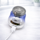 Portable electric shaver with charging cable on a white background BLUE