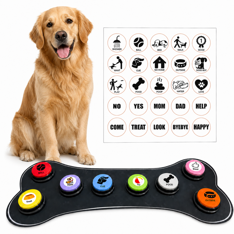 Product Details
Set Type: 8-Piece Set
Material: Plastic
Category: Pet Toys

Key Features
Use: Helps pets learn simple sound-based communication
Design: Recordable button style for pet training
Suitable For: Dogs and other trainable pets
Function: Can be used for words such as food, outside, play, treat, and more

Package Includes
Button Set: 1 Set

Size &amp; Color
Size: 28 x 19 x 18 cm
Color: 8-Piece Set

Additional Information
Note: Product size may vary slightly due to manual measurement.
