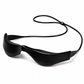 Black wireless sunglasses with a flexible, curved frame and an attached neck strap, shown on a clean white background.