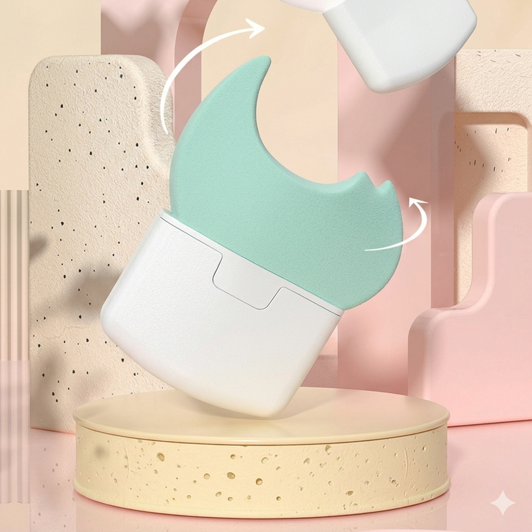 Product with a green top and white base on a pastel background