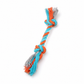 Colorful dog rope toy with knotted ends on a white background