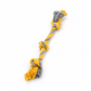 Yellow and gray rope dog toy on a white background