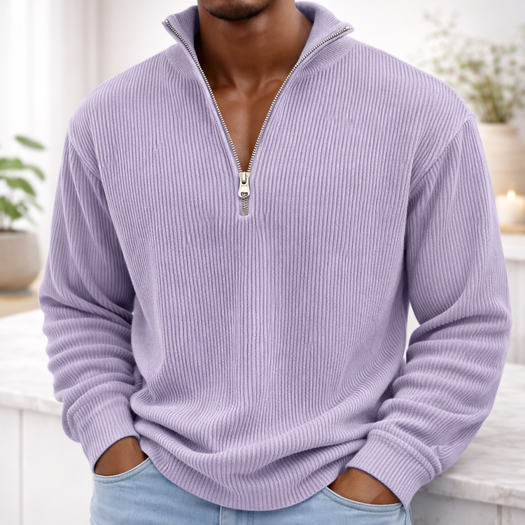Purple Men’s Corduroy Stand-Collar Zip Sweatshirt
