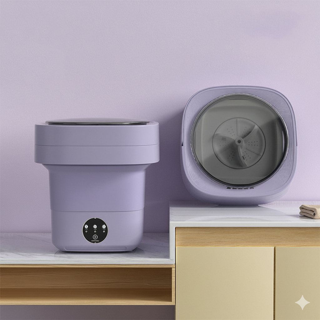Purple Portable Foldable Washing Machine | Camper Van & Mobile Home Without Blue Light