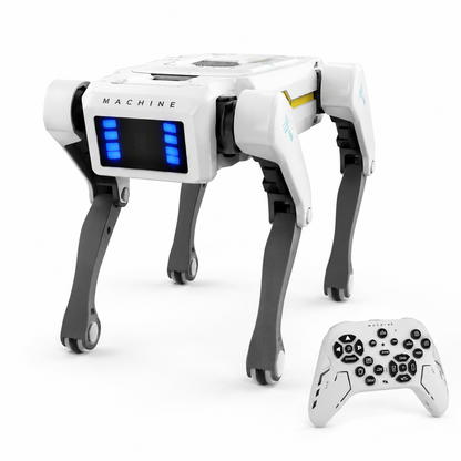 Robotic dog with a remote control on a white background