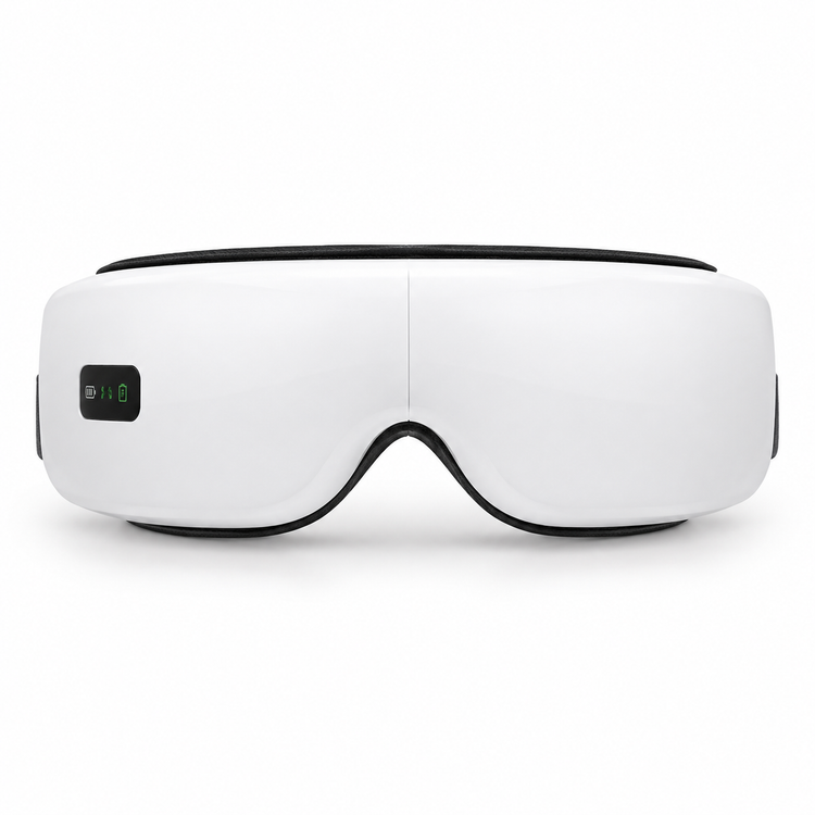 White eye massager with digital display on a white background