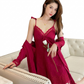 Red Two-Piece Spring & Summer Lace Pajamas for Women
