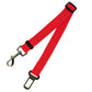 Red dog leash with metal clip on a white background