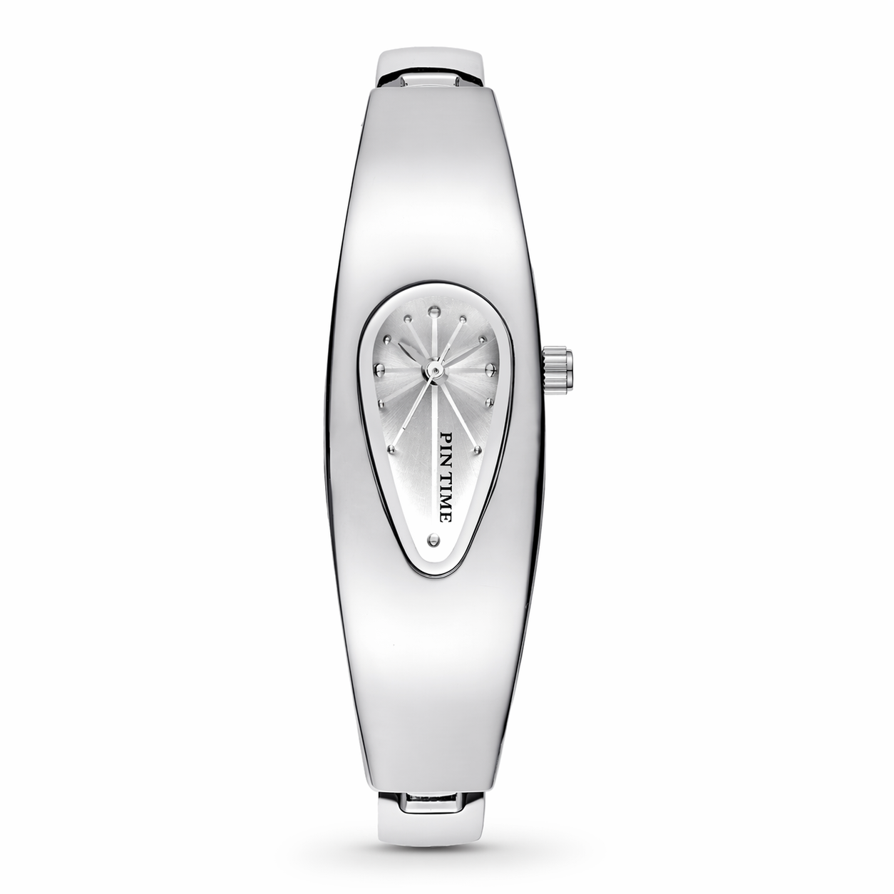 Silver watch with a minimalist design on a white background