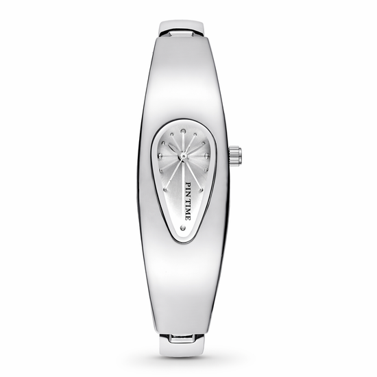 Silver watch with a minimalist design on a white background