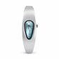 Silver wristwatch with a blue face on a white background