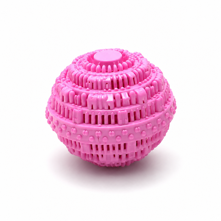 Pink laundry ball on a white background