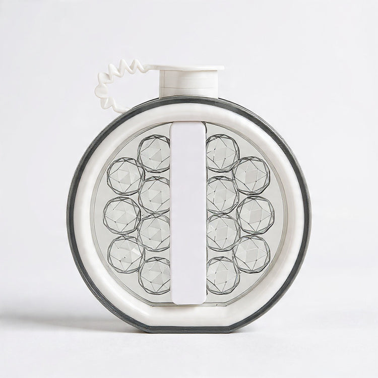 Round container with geometric design on a white background