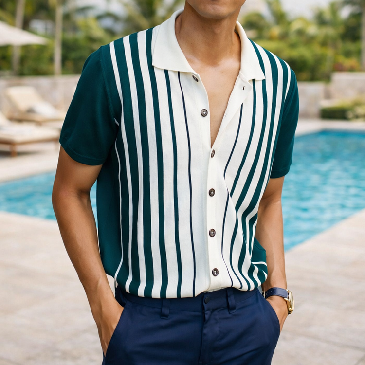 Short-Sleeved Loose Button Lapel Polo Shirt Casual Style