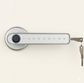 Silver Smart door lock system with digital keypad and smartphone app on a white background