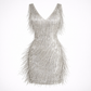 Silver fringe dress on a white background