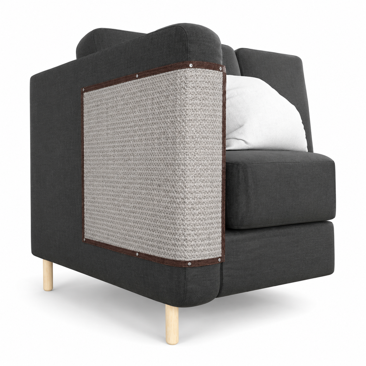 Modern gray armchair with a textured backrest on a white background