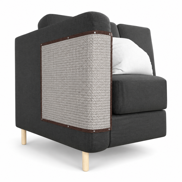Modern gray armchair with a textured backrest on a white background