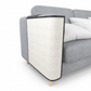 Gray sofa with a cat scratcher in front on a white background