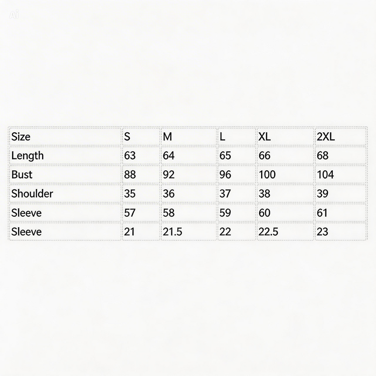 Size chart for clothing with measurements in centimeters.....
