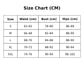 Size chart in centimeters for clothing measurements.