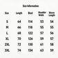Size information chart for clothing with measurements in centimeters.