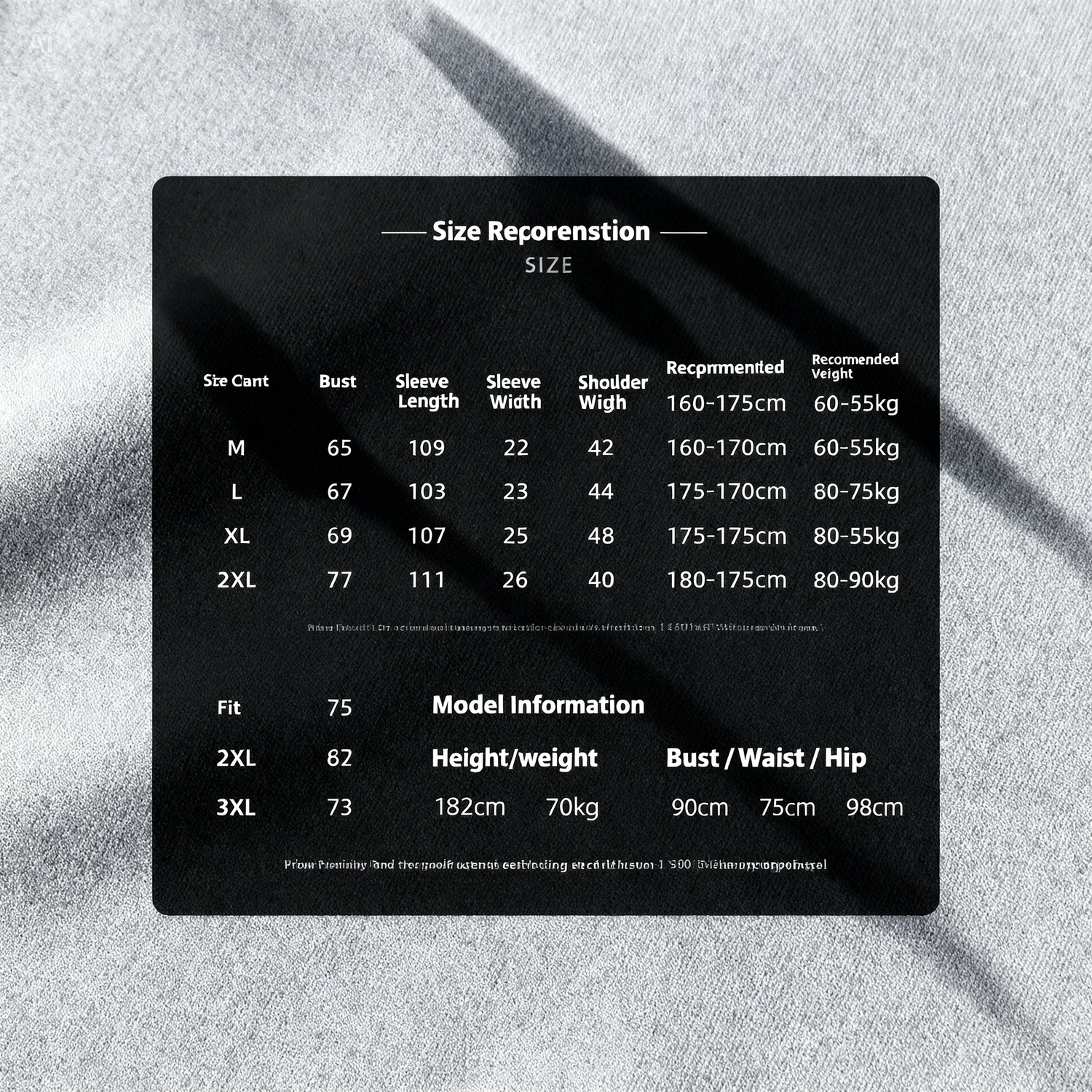 Size reconstruction chart on a textured gray background