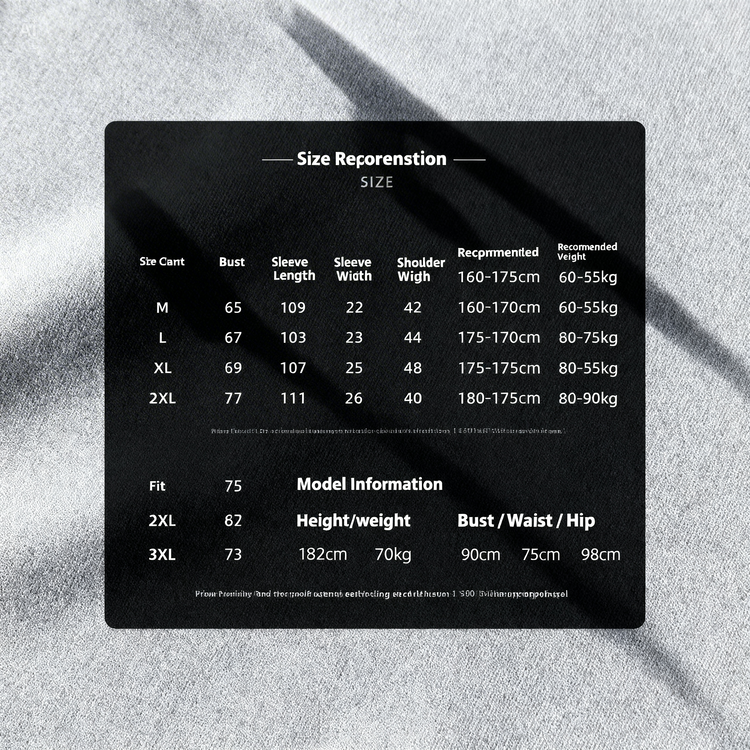 Size reconstruction chart on a textured gray background