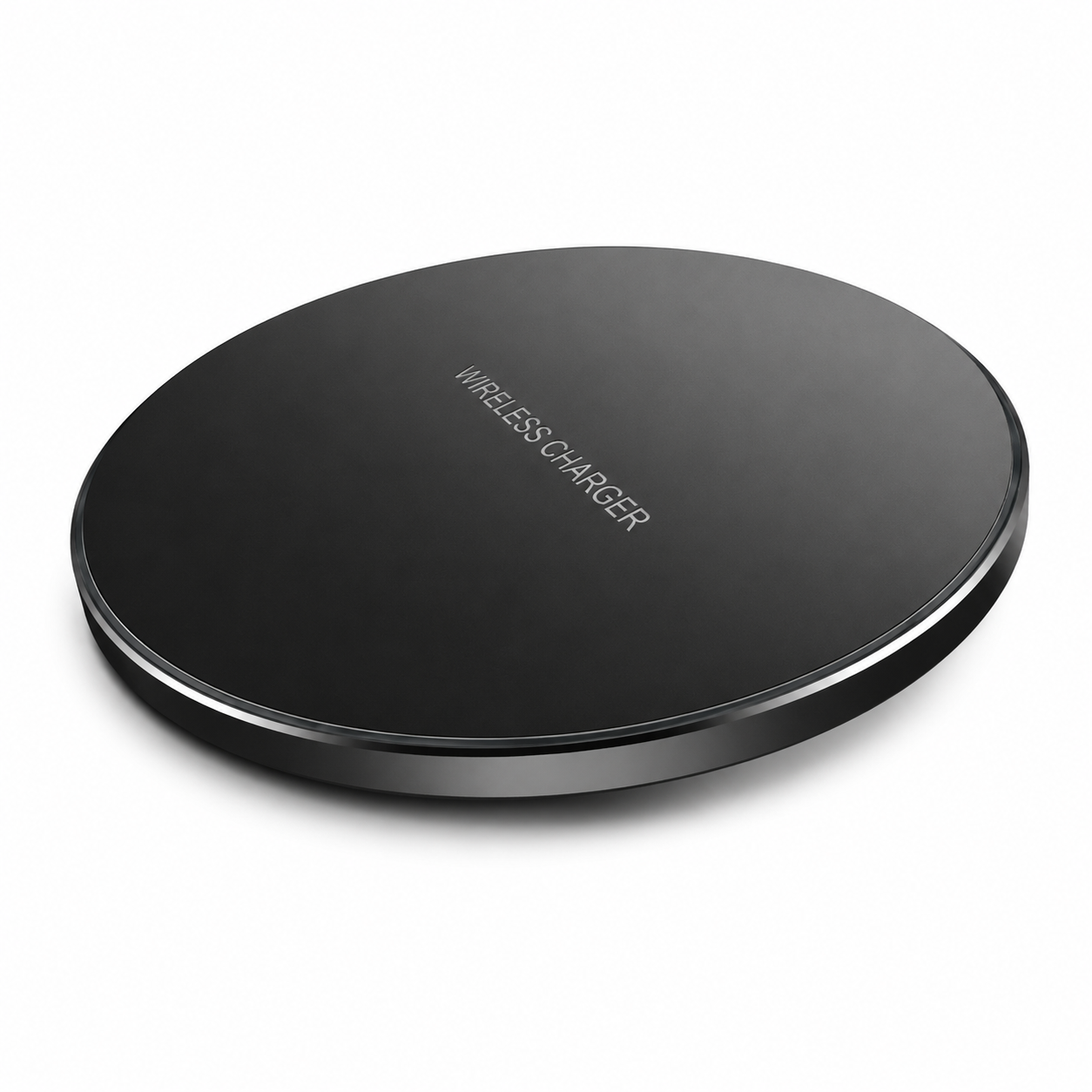 Black wireless charger on a white background