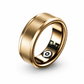 Gold smart ring with electronic components on a white background