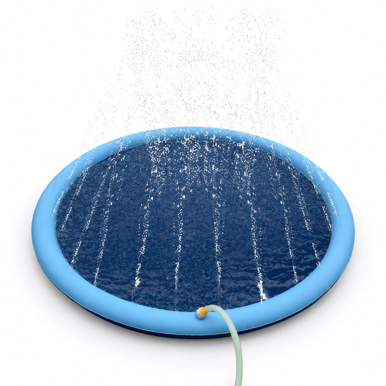 Blue circular pool with water splashing on a white background