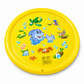 Yellow inflatable pool with cartoon dolphins and sea creatures on a white background