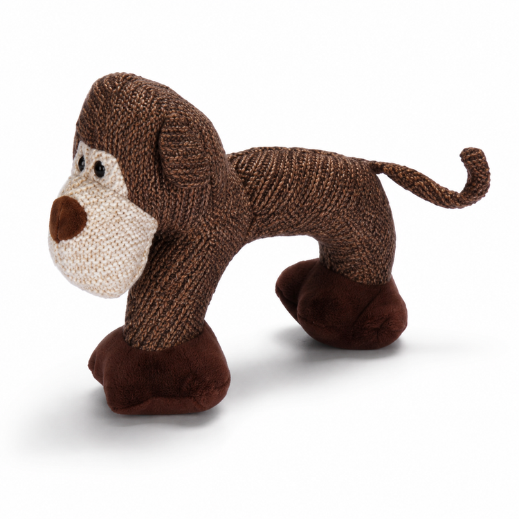 Knitted monkey toy on a white background