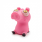 A pink pig-shaped squishy toy with large, detailed human eyeballs on its snout and forehead, sitting on a white background.
