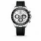 Luxury watch with black strap and detailed face on a white background