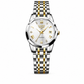 Two-tone silver and gold watch with a white face on a white background