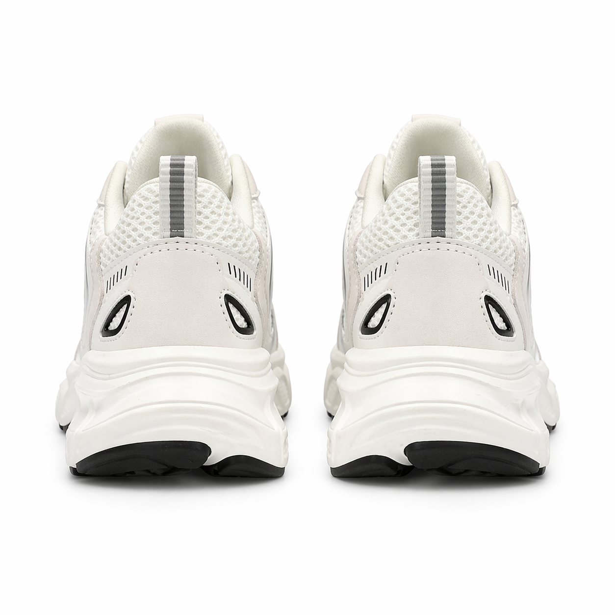 White running shoes with black accents on a white background