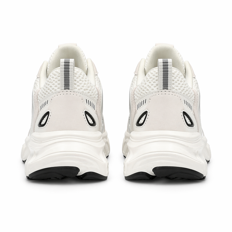 White running shoes with black accents on a white background