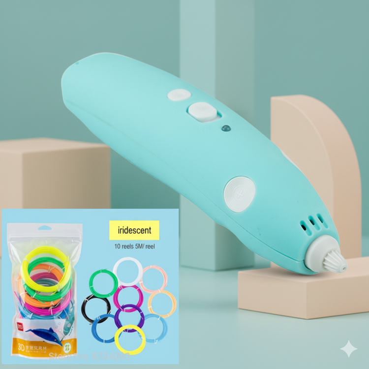 Turquoise hot glue gun with a package of colorful rings on a light blue background