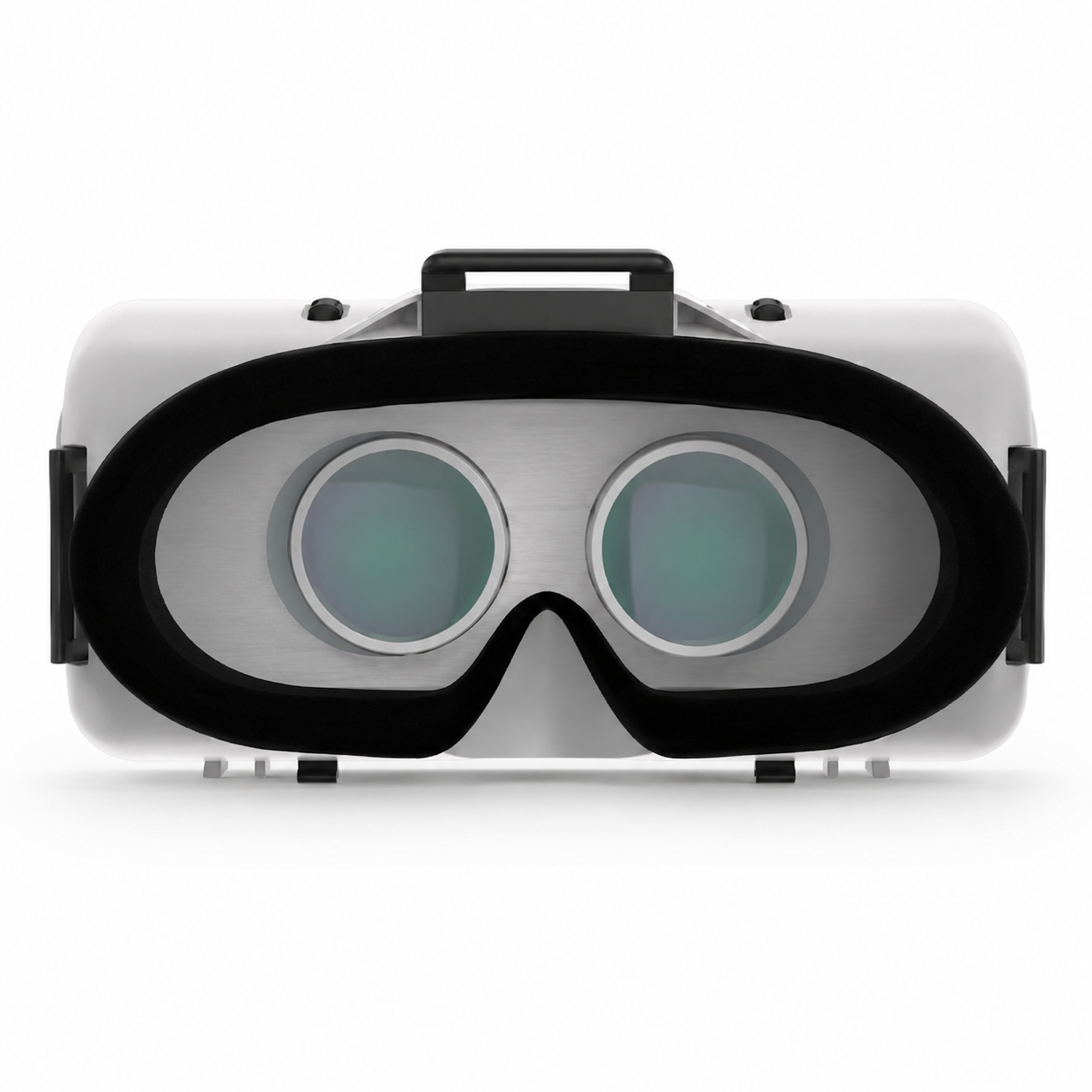 Black and gray virtual reality headset on a white background