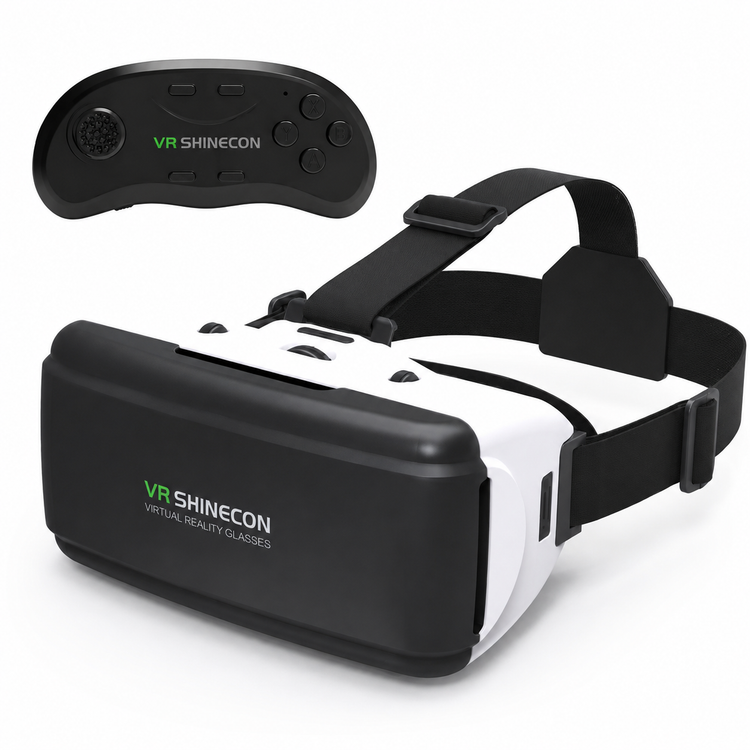 VR Shinecon virtual reality headset with controller on a white background