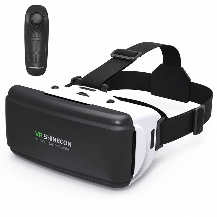 VR Shinecon virtual reality headset with controller on a white background