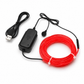 Black electronic device with USB cable and red EL wire on a white background