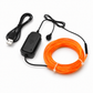 Black electronic device with USB cable and orange LED strip on a white background
