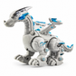 Toy robot dinosaur with white and gray color scheme on a white background