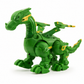 Green toy dragon with yellow accents on a white background