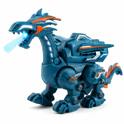 Toy dragon with blue and orange colors on a white background