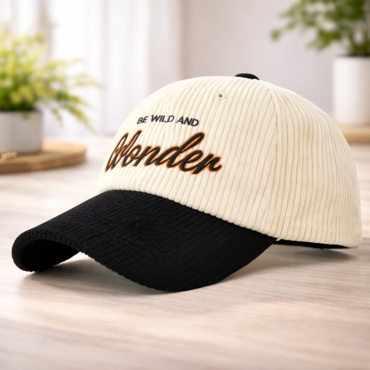 White and black cap with &