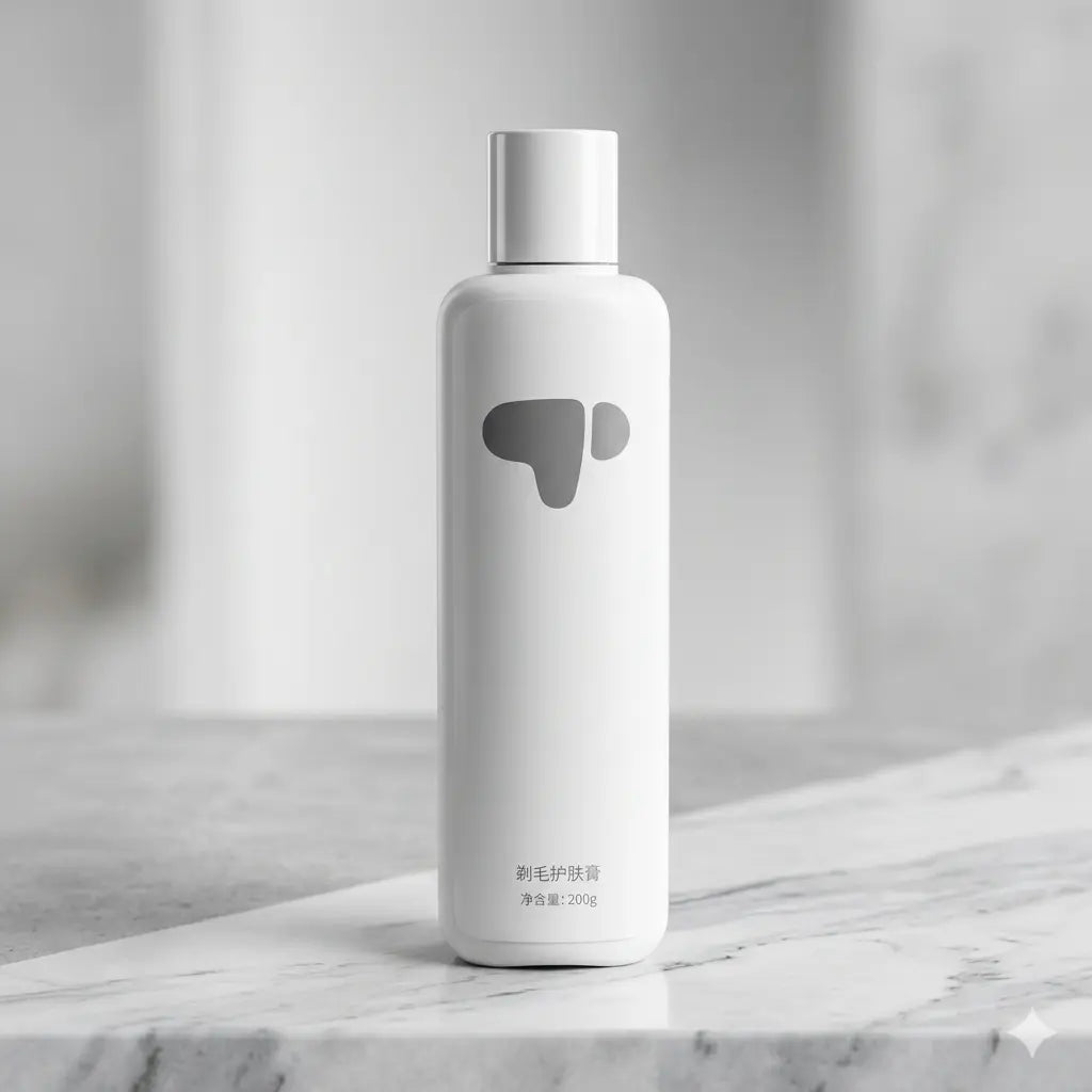 White bottle with a logo on a marble surface