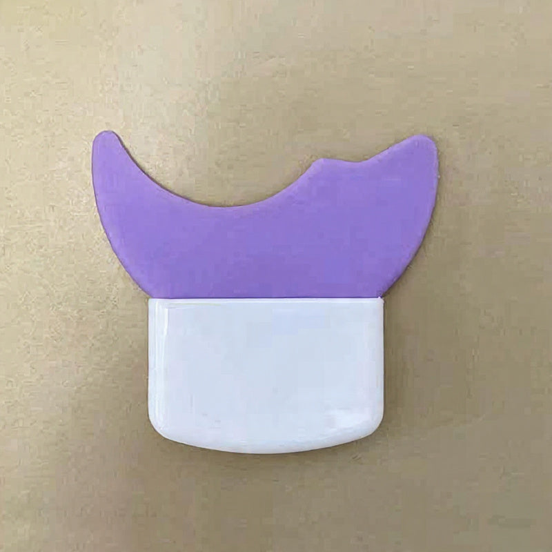 White container with purple lid on a beige background